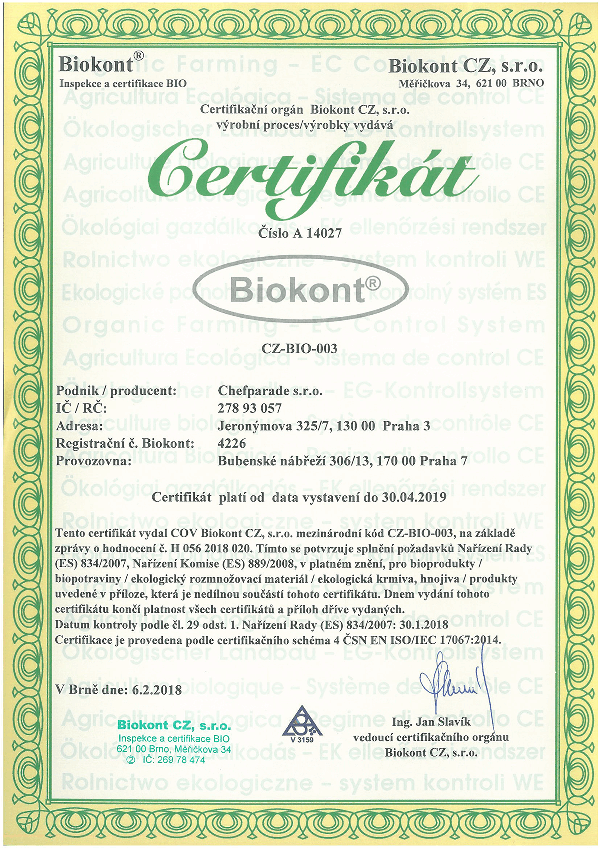 Certifikát Biokont small